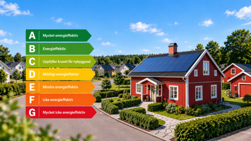 Energideklaration för villa med energiklasser A–G och villa med solceller